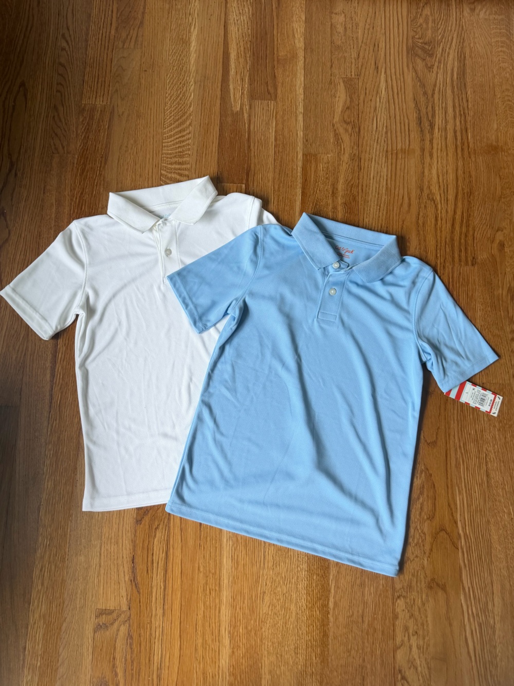 Target Set of 2 Boys Active Short Sleeve Polo Shirts, Blue, White, Large NWT